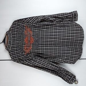 Harley Davidson| Mens Black/White Plaid Shirt Harley Logo Motorcycle Biker Sz.L